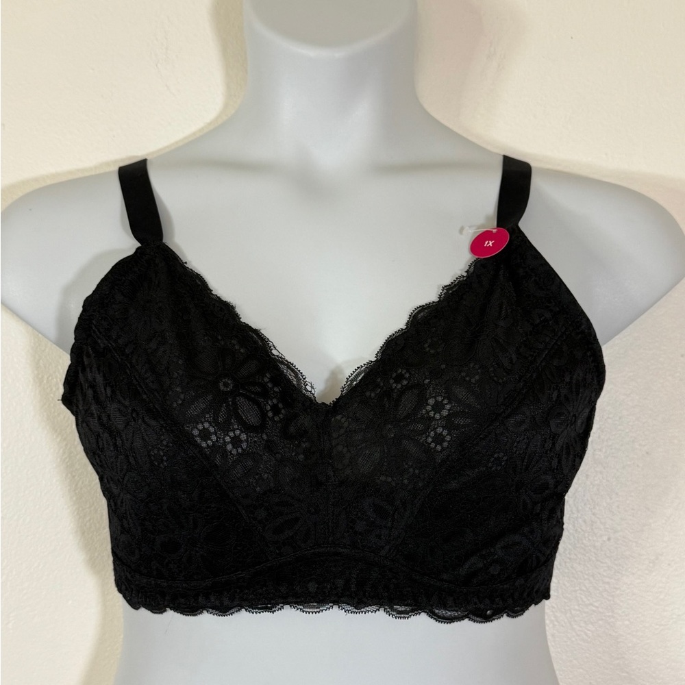 Ashley Stewart Wire Free Black Lace Bralette Easy Support SKU0874